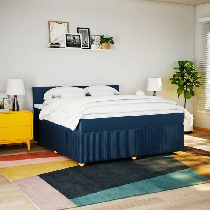 VidaXL Slat Bed Base with Mattress Blue 180x200 Cm Fabric 3287534