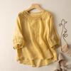 Retro Round Neck Embroidered Cotton and Linen Blouse Women's Fashion Sense Temperament Thin Section Slimming T-shirt