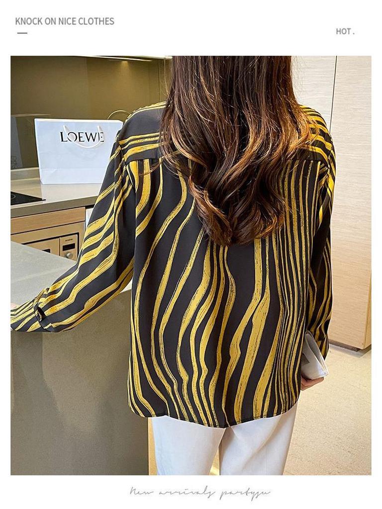 2025 French Striped Long-Sleeve Loose Shirt: Fashionable & Versatile Design