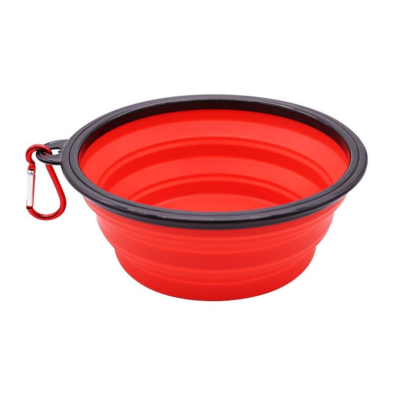 Folding Portable Silicone Dog Feeder Bowl 2-in-1 Pet Dispenser with Carabiner for Outdoor Travel Food And Water Container for Do