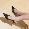 Fashionable Pointed Toe Shallow Mouth New High-heeled Shoes Summer Elegant Buckle Decorated Stiletto Black Women's Shoes