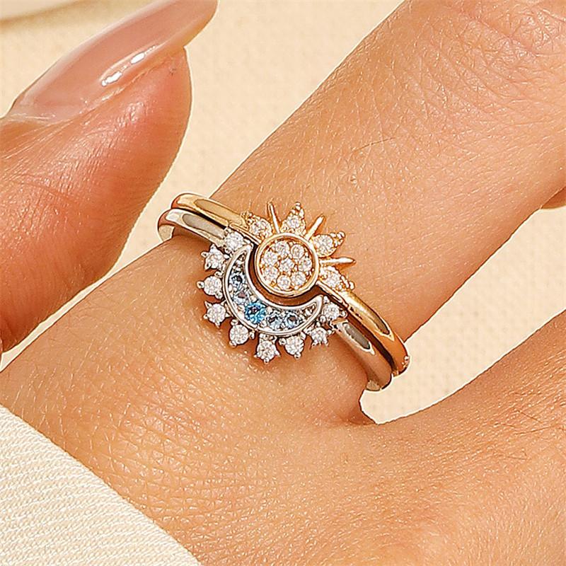 Ftcy Verstellbarer Funkelnder Mond Sonne Stern Ring Für Damen Paar Eleganter Fingerring Hochzeit Party Schmuck Geschenke Zubehör