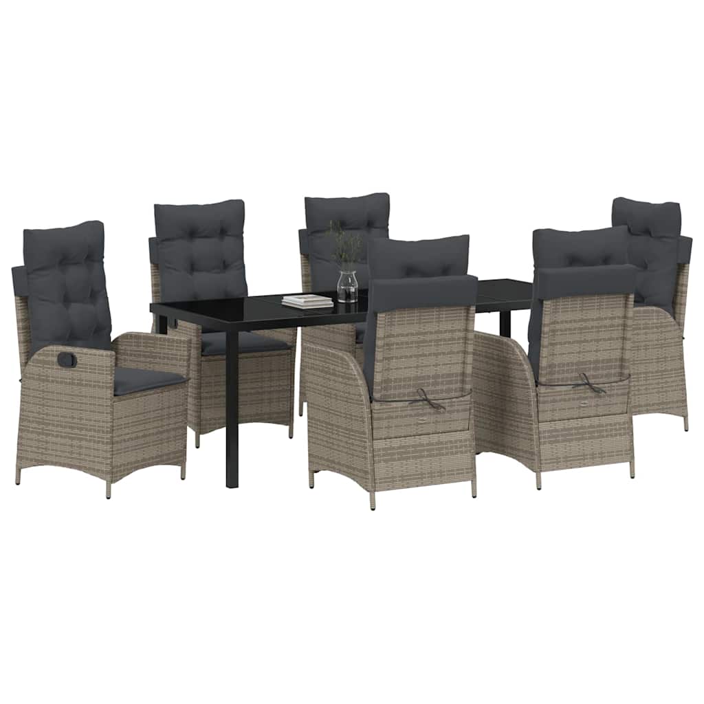 Garden Dining Set with Cushions 7 pcs Grey Poly Rattan