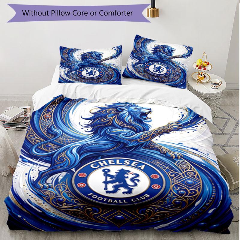 3pcs Duvet Cover Set (1*Duvet Cover + 2*Pillowcase, Without Core), Chelsea FC Print Soft All‑Season Bedding Set, Home Bedroom Decor Gift