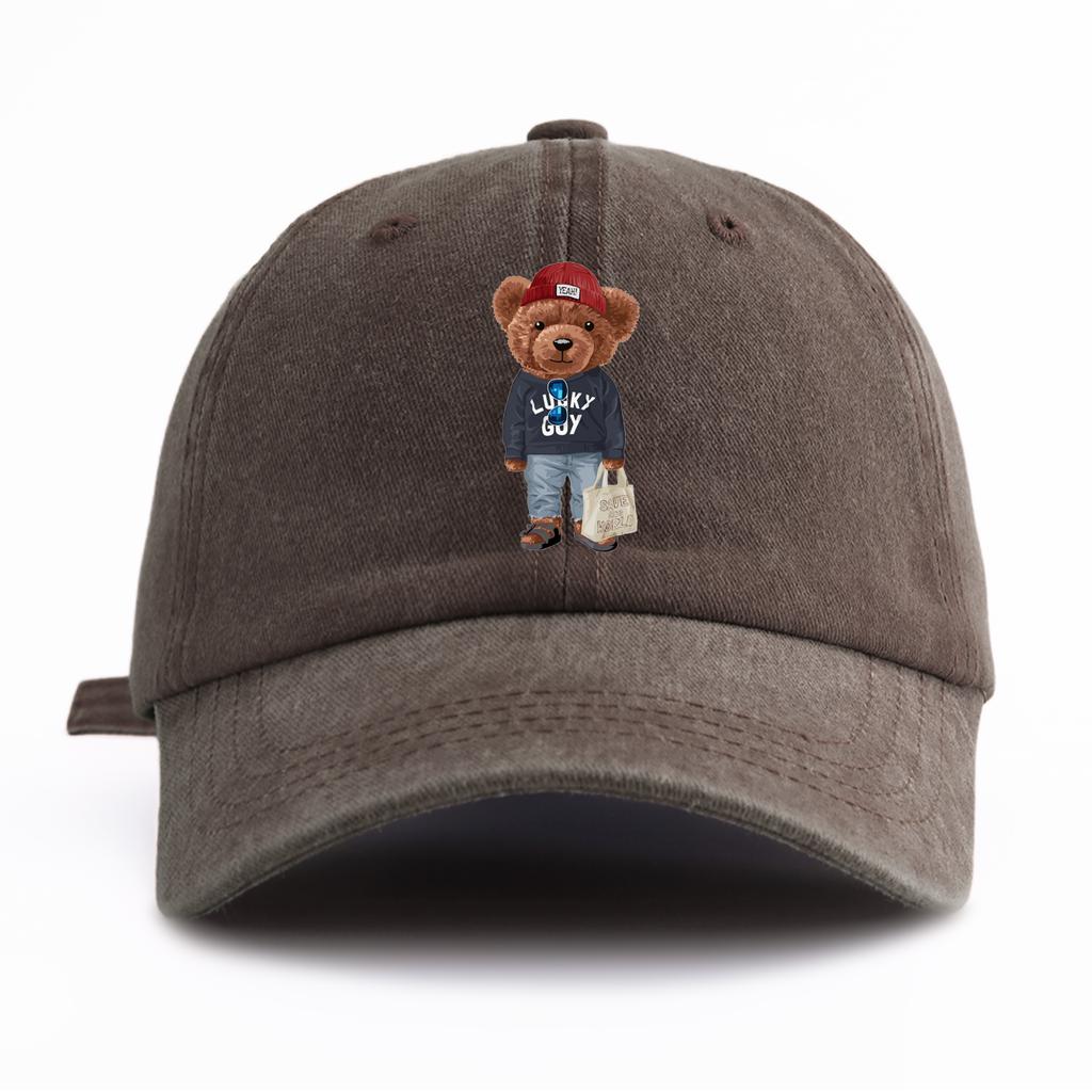 1pc Totebag Bear Print Washed Baseball Cap for Adults  Minimalist Retro Style Casual Soft Adjustable Dad Hat Perfect As Gift