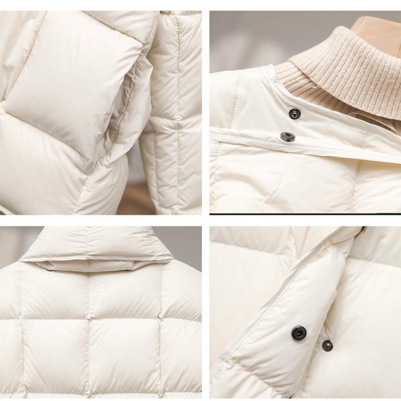 Womens Short Down Jacket With Detachable Scarf 90% White Duck Slim Fit Elegant Office Style Medium Warmth