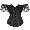 Women's Jacquard Lace Corset Top with Flutter Sleeves & Waist Cincher