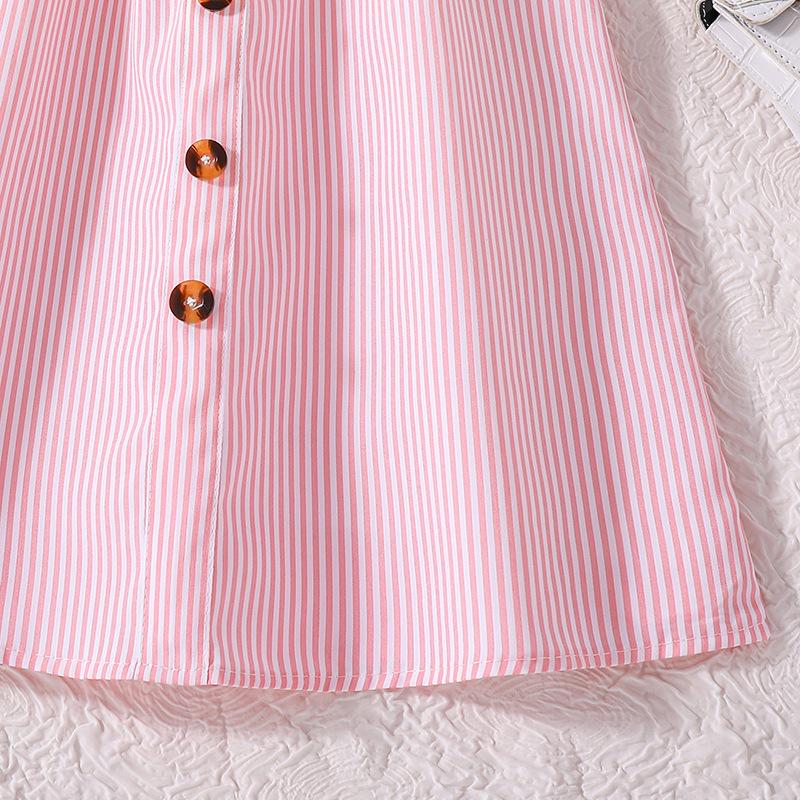 Dívčí letní šaty s proužkovaným výstřihem do V Dětské oblečení Krátké rukávy Uniformy pro střední školu Dětské Ležérní módní šaty