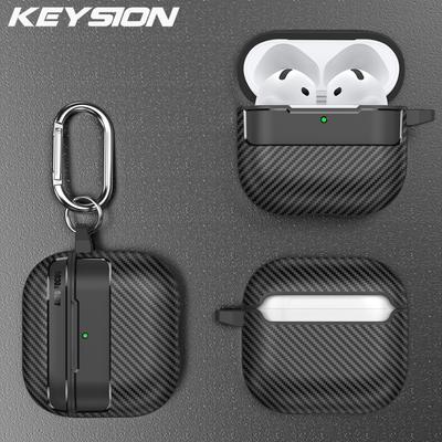 KEYSION Stoßfeste Hülle für AirPods 4, Kohlefaser-Textur, weiche TPU-Silikon-Bluetooth-Kopfhörerabdeckung für AirPods 4.