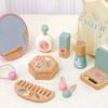 Wooden Makeup Toy Set for Toddler Pretend Play,Wood Beauty Salon Toys Cute Wooden Makeup Kit with Realistic Accessories Gift