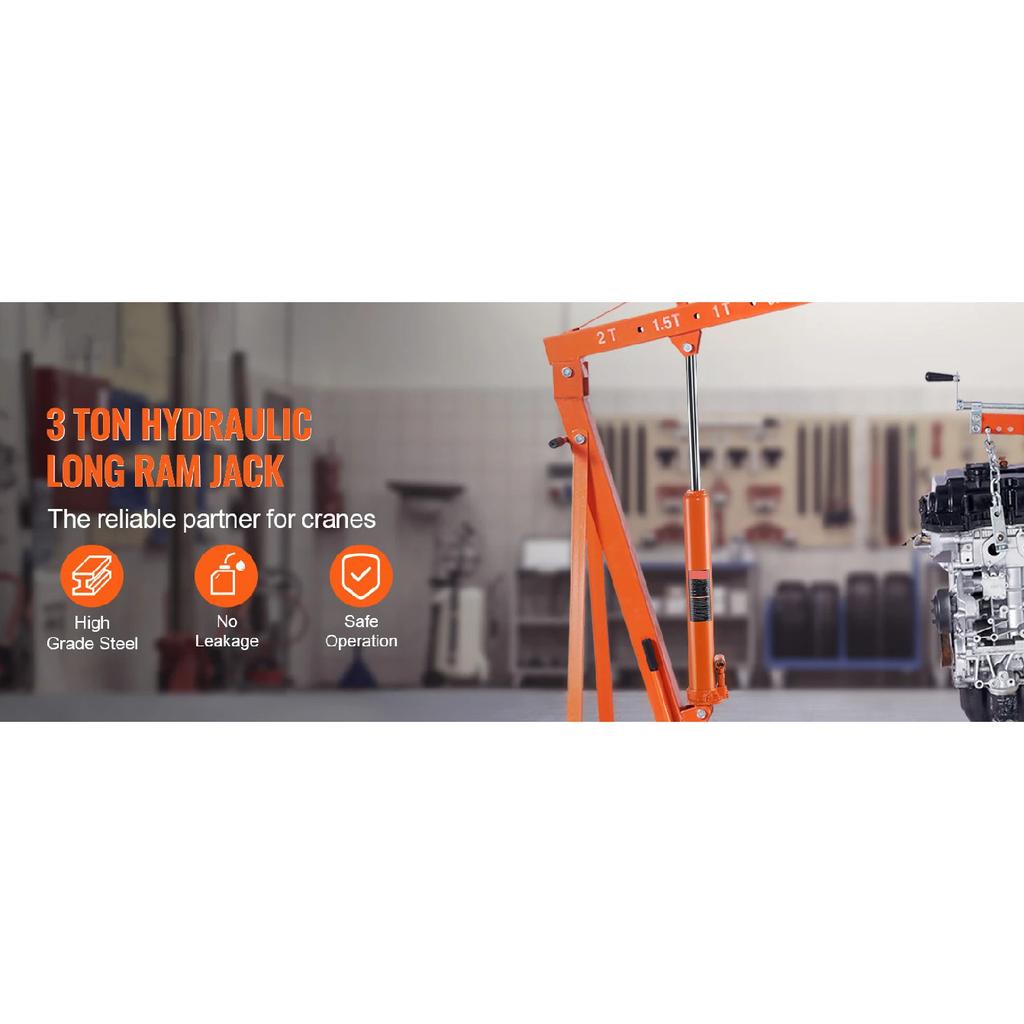 SucceBuy 3/8 Ton Hydraulic Long Ram Jack Engine Hoist Cylinder with Single Piston Pump, for Engine Lift Hoists, Hydraulic Garage