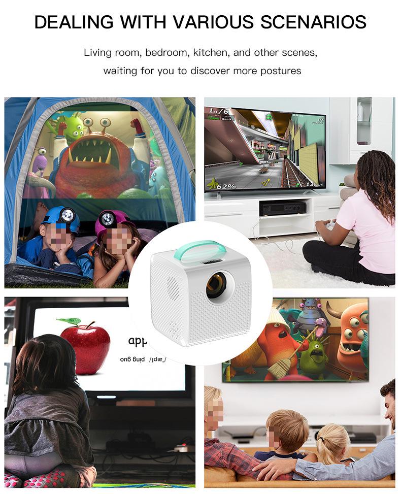 Compact Wired Mobile Phone HD Screen Mirroring Projector - Full Color, Mini, Portable, Large Display for Home Use.