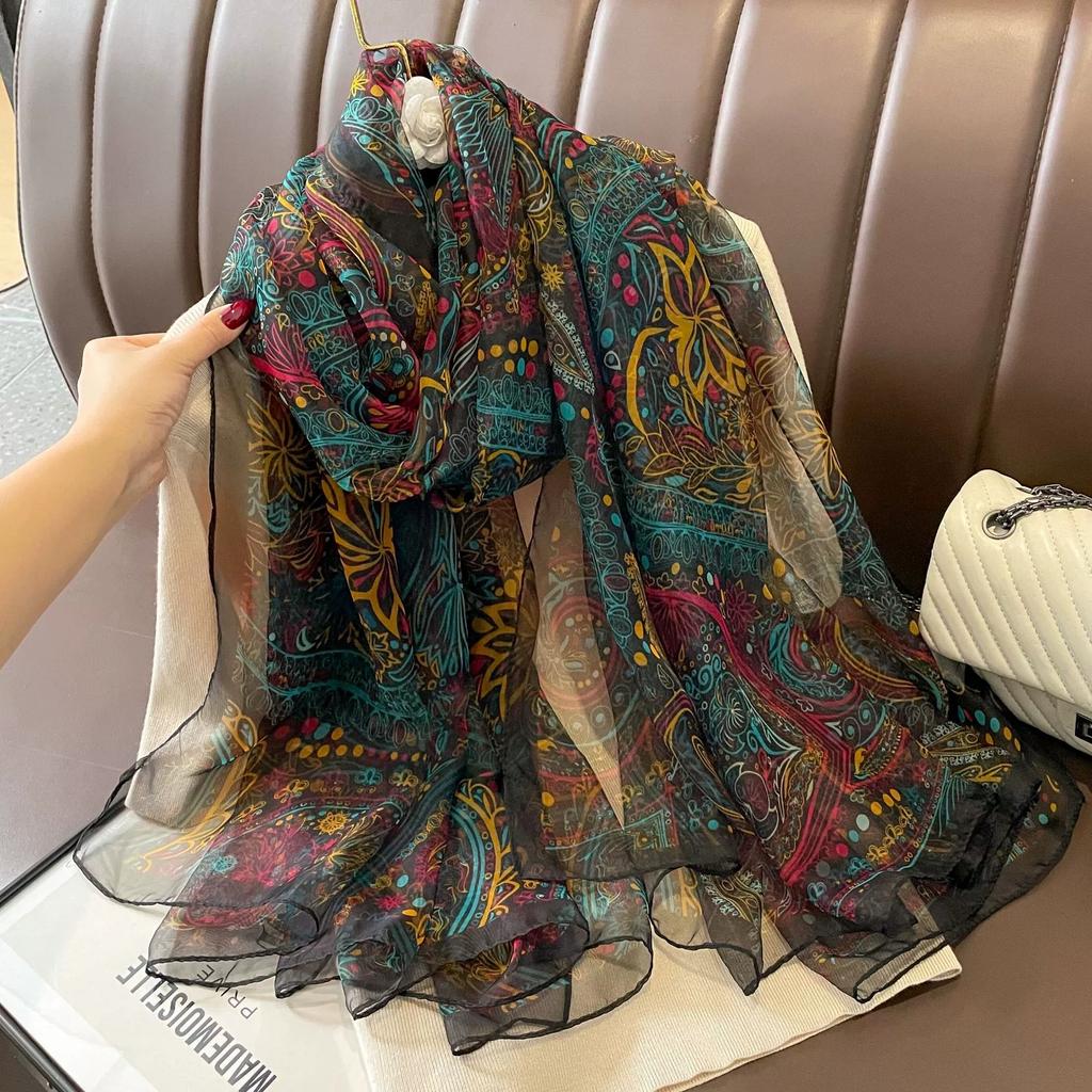 Stoles Wraps Silk Scarf Foulard Female Scarves Wraps Hijab Bandana Women Large-size Beach Shawls Muslim HijabsTravel Sunscreen