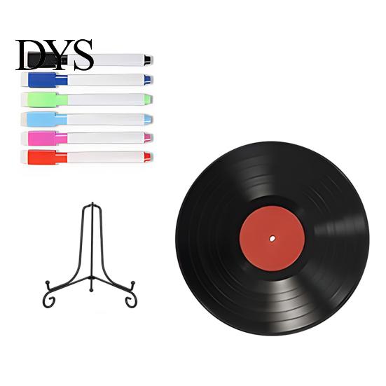 Music Themed Party Decor Vinyl Record DIY Graffiti Clock Ornament, Blank Acrylic Retro Tabletop Wall Hand Painted Art with Stand Reusable Personalized
