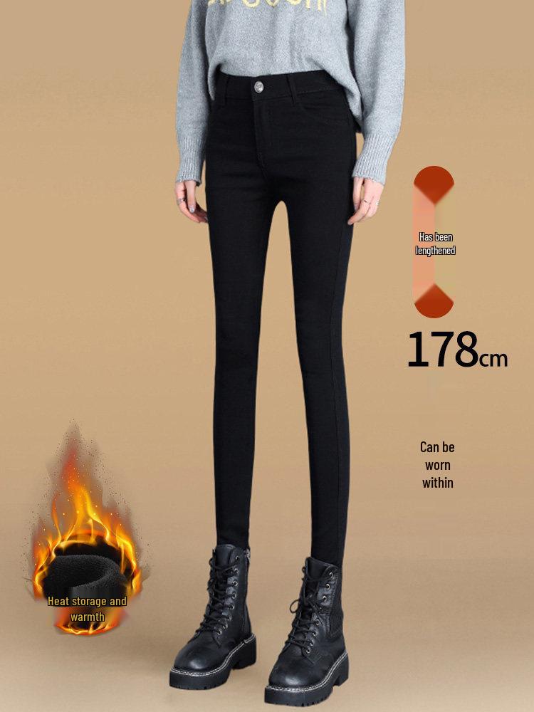 Women's Fleece-Lined High-Waisted Leggings, 2025 Winter Style, Thick Elastic Black Slim-Fit Pants