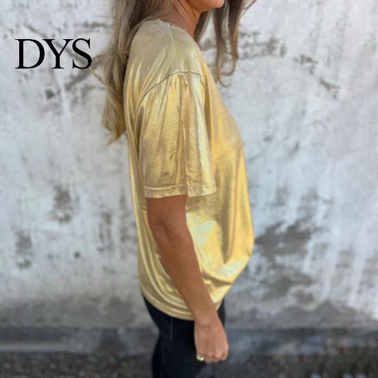 Loose Fit Tee Lady Summer Top Round Neck Short Sleeves Pullover Blouse Glossy Stretchy Women Shirt Surface Pure Color T-shirt for Daily Wear