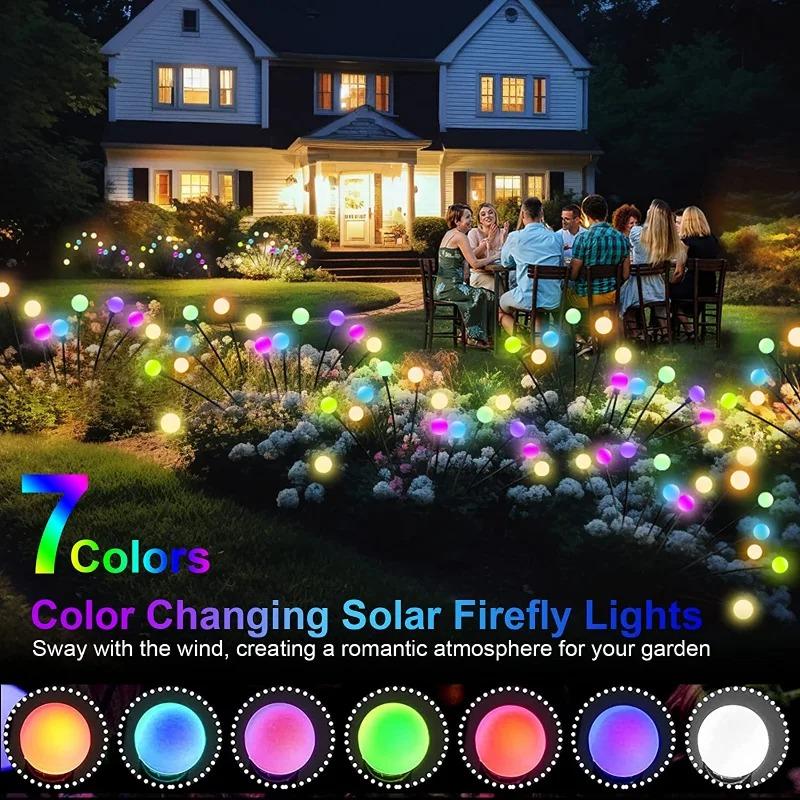 18PC Solar Garden Lights Powered Firefly Lights Outdoor Waterproof Vibrant Garden Lights for Patio Pathway Decoration,Warm