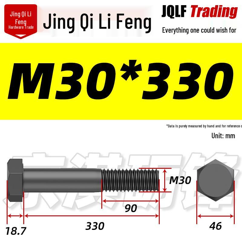 M27-M39 Grade 12.9 Blackened Half-Thread Hexagon Bolt