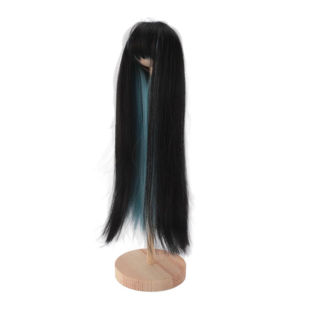 Straight Wig for Dolls, Dual Color High-Temperature Fiber Replacement Wig for 14 Scale Ball-Jointed Dolls (Black Lake Blue)