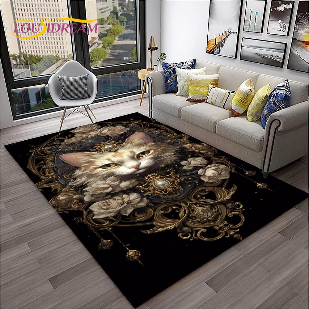 Alfombra con dibujos de flores y gatos bonitos de estilo pastoral para el hogar, sala de estar, dormitorio, sofá, decoración, alfombra para área de juegos para niños, alfombra antideslizante