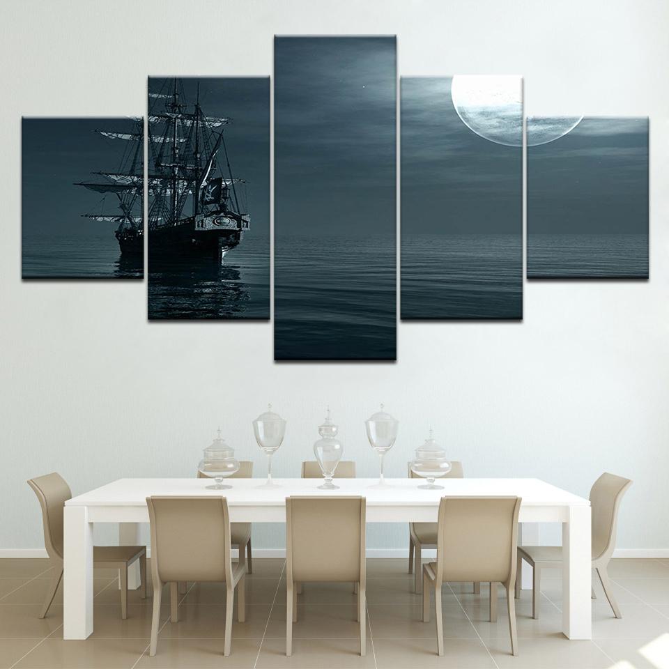 

The boat on sea in evening 5 piece Wallpapers modern Modular Poster art Canvas painting for Living Room Home Decor 20x35 20x45 20x55cm