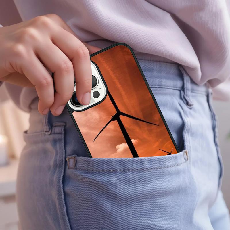 Windmill Over Sunset Enviromental Phone Case For iPhone 17 Air 15 16e 14 13 Pro Max Coque 12 11 Pro Max PLUS cover