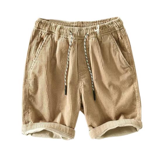 Sommershorts for menn Elastisk midje Justerbar snøring Uformelle shorts med lommer Ensfarge Corduroy strandshorts med brede ben