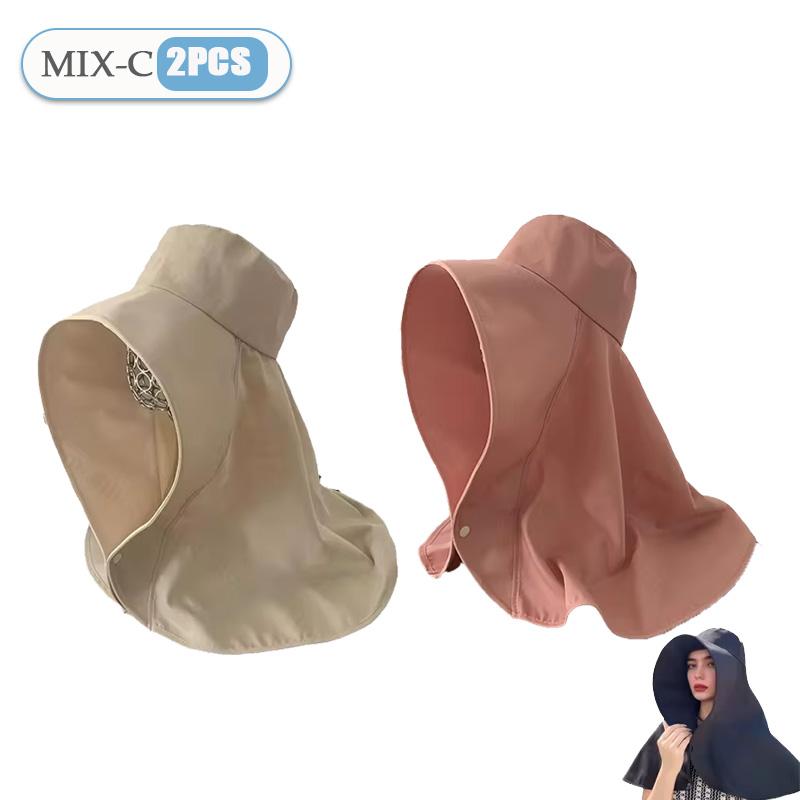 Summer Solid Color Women Cap Outdoor Uv Anti Neck Protection Sun Visors Hat Fishing Hiking Big Brim Shawl Sunscreen Ponytail Cap