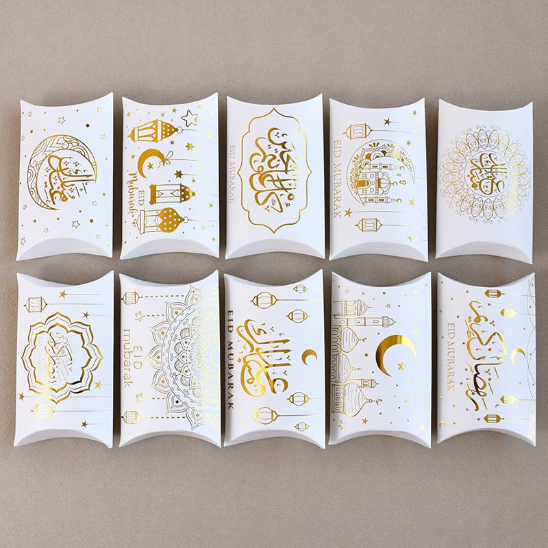

10 шт. Коробка для конфет в форме подушки Ид Мубарак из крафт-бумаги, подарочная упаковочная коробка, пакет, Рамадан, мусульманский, ислам, принадлежности для украшения вечеринки, 2025 новый 10pcs