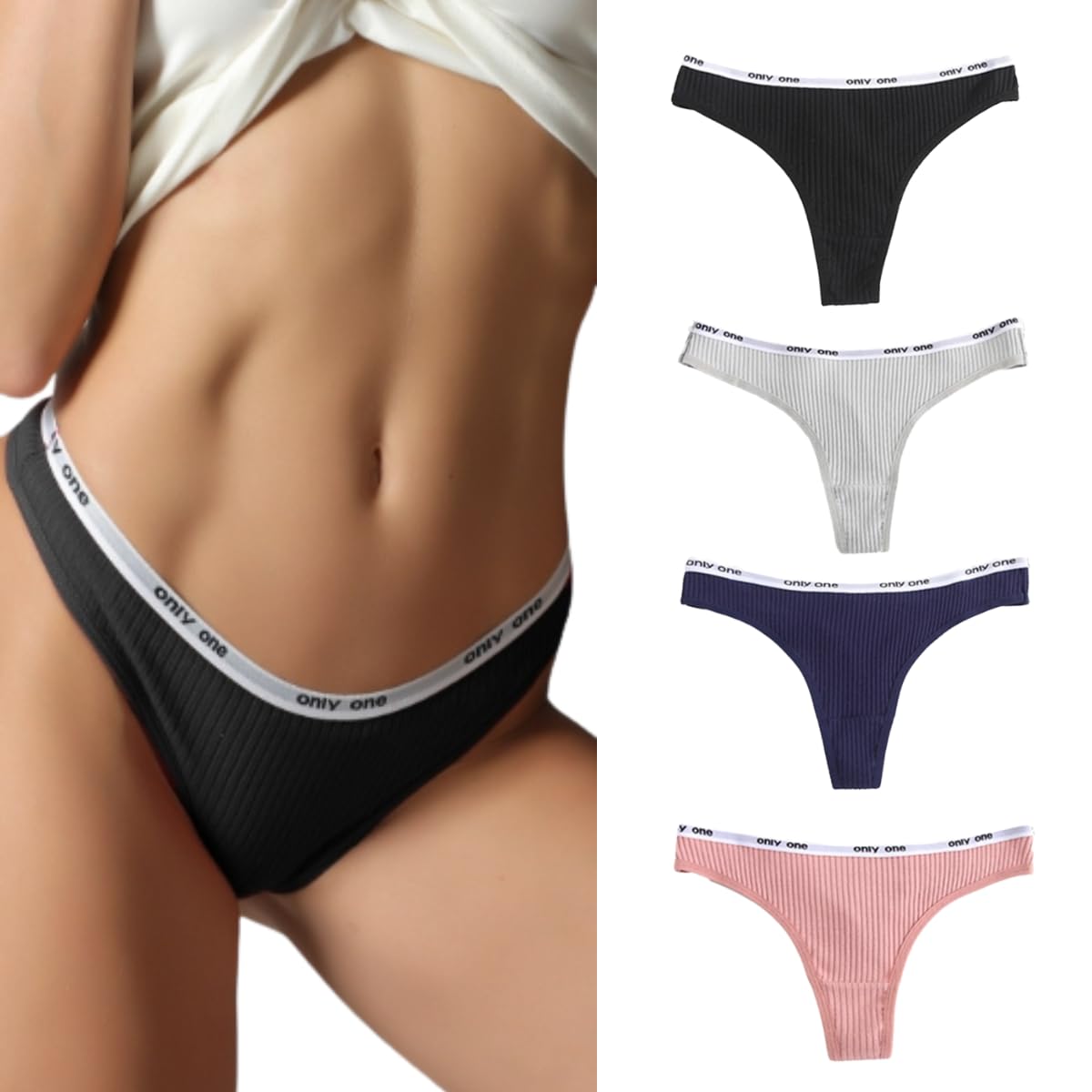 

Brazilian Bikini Sexy [trakvec] Women s T-Back Shorts, High-Leg Panties, 4-Pack (JP, Alphabet, L, 4pcs-B)
