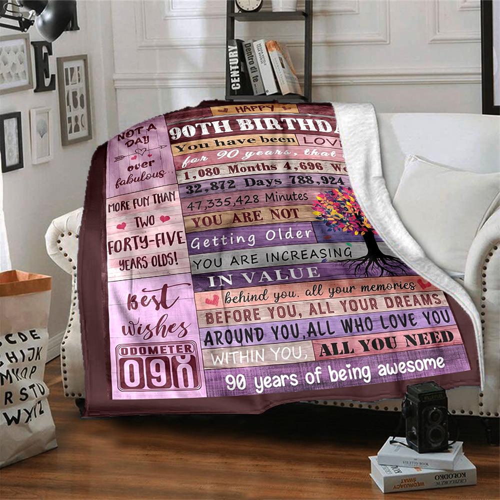 90Th Birthday Celebration Cozy Blanket Soft Warm Cozy Great for Sofa Couch Office Bed Picnics Four Seasons Universal Stylish Y27