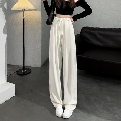 Bodenhose für Damen im Sommer Dünne Anzughose für Elastische Gerade Hose Hohe Taille Vielseitige Hänge Weitbeinige Hose