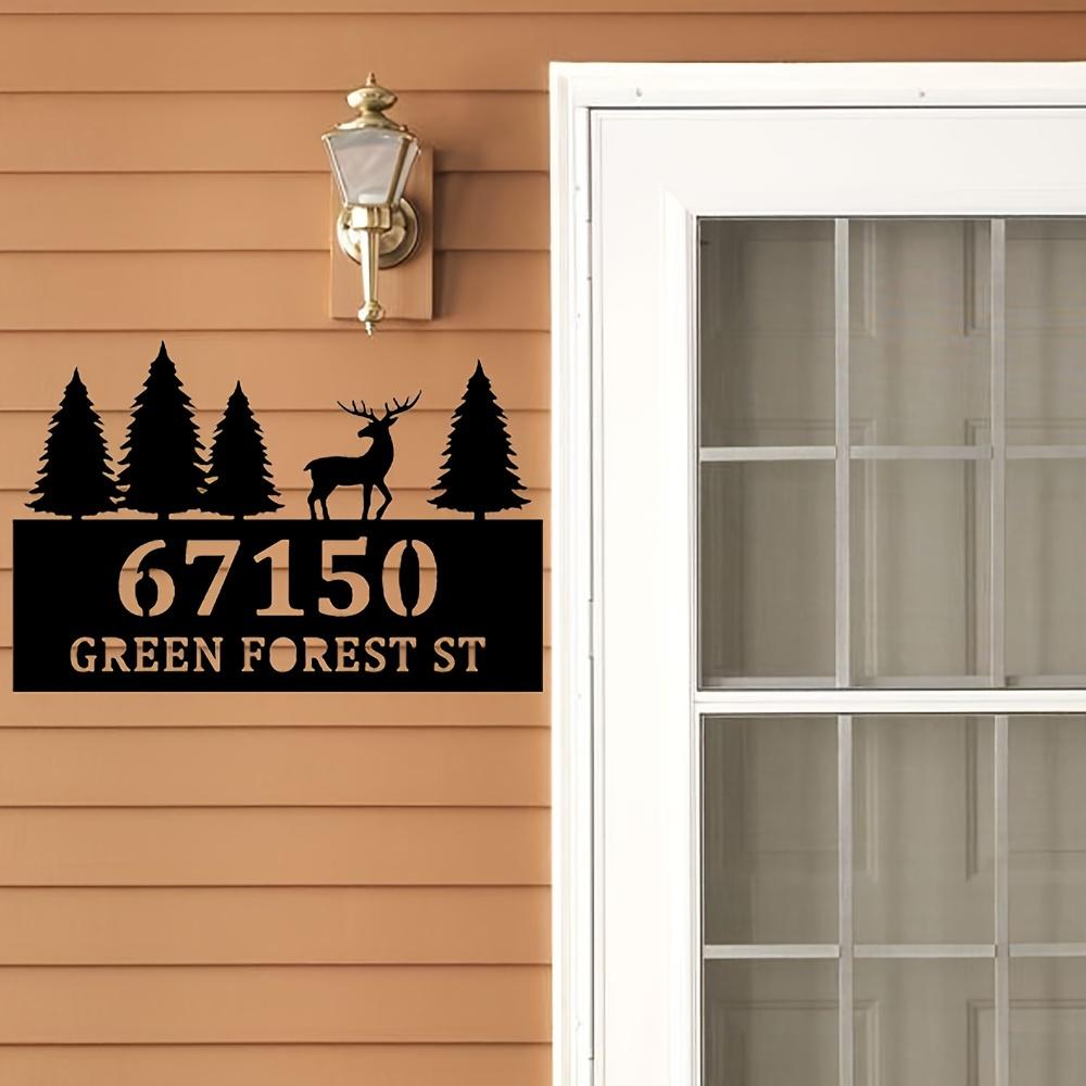 Unique Country Style Metal Elk Address Marker Customizable Fir Trees Durable Wall Art Home Entrance Patio Gift