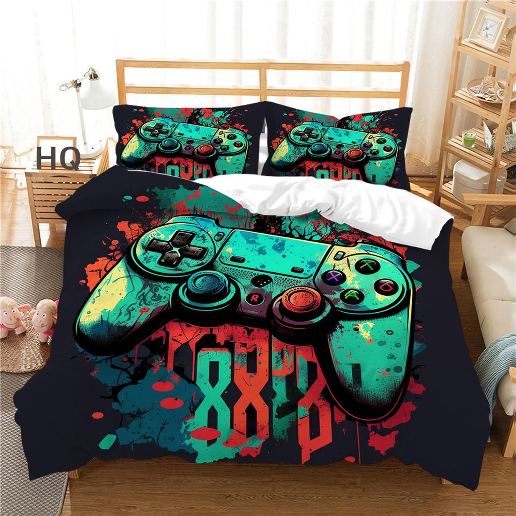 3D Player Bedding Set Game Handle Quilt Cover Pillow Case 2/3 Pieces Suitable for Game Enthusiasts Boys Men Room Zippered Home Decoration