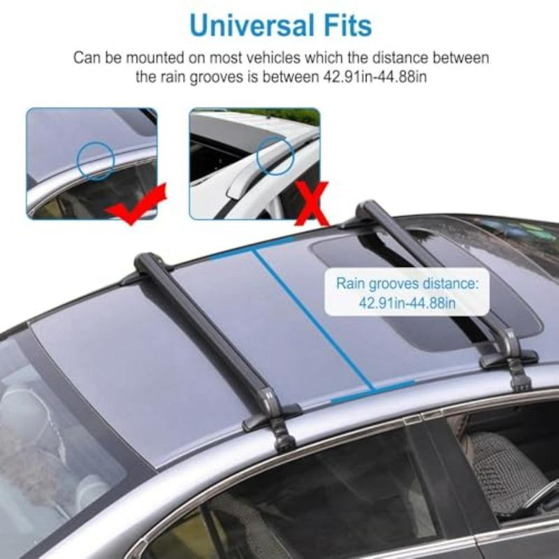 Universal 43 Aluminum Roof Rack Cross Bars with Anti-Theft Lock for 42.9-44.9inch Bare Roof Adjustable Window Frame Black Suppo