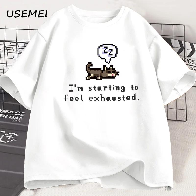 Unisexs Printed Tshirt 100 Looselyfitting Comfortable Sleepy Cat Highquality Shortsleeved Tshirt