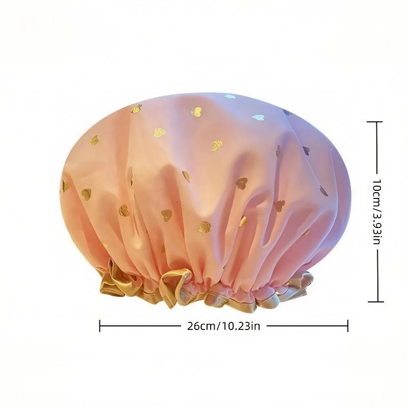 2Pcs Double-Layer Shower Caps, Gold Foil Printed, Soft Stretch Reusable Waterproof Caps for Bathroom and Daily Use