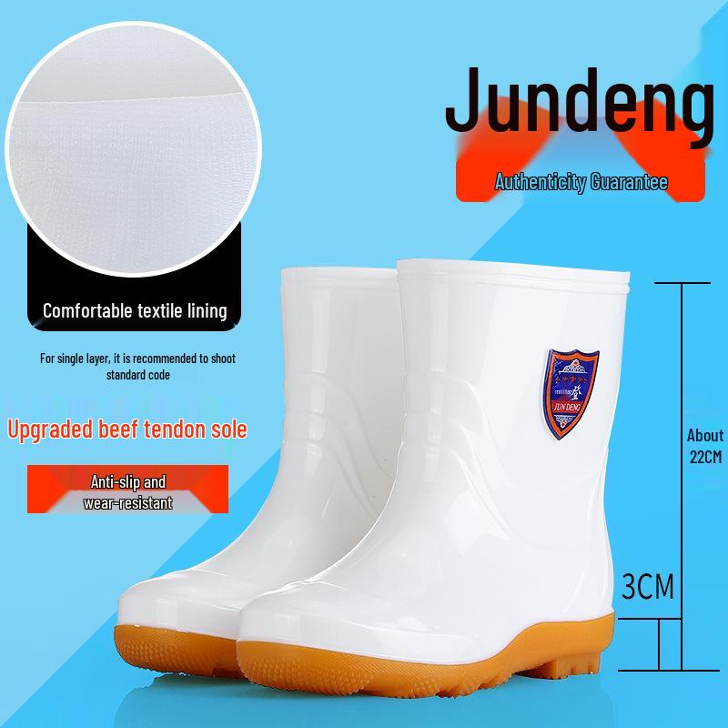 Military-Style Non-Slip White Rubber Boots for Men and Women - Thickened Wading Work Shoes