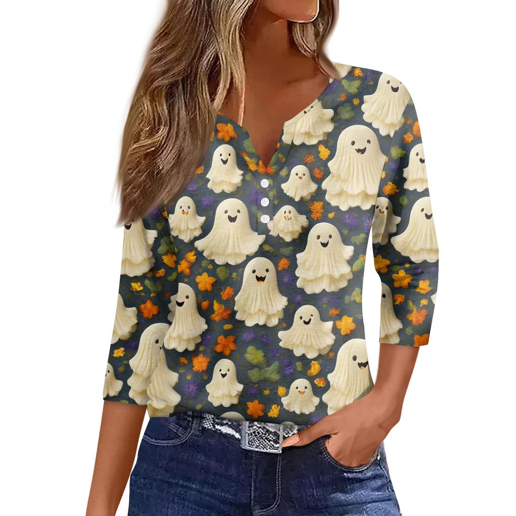 Women's Casual Fashion Sexy Comfortable V-Neck Halloween Seven Sleeve Top