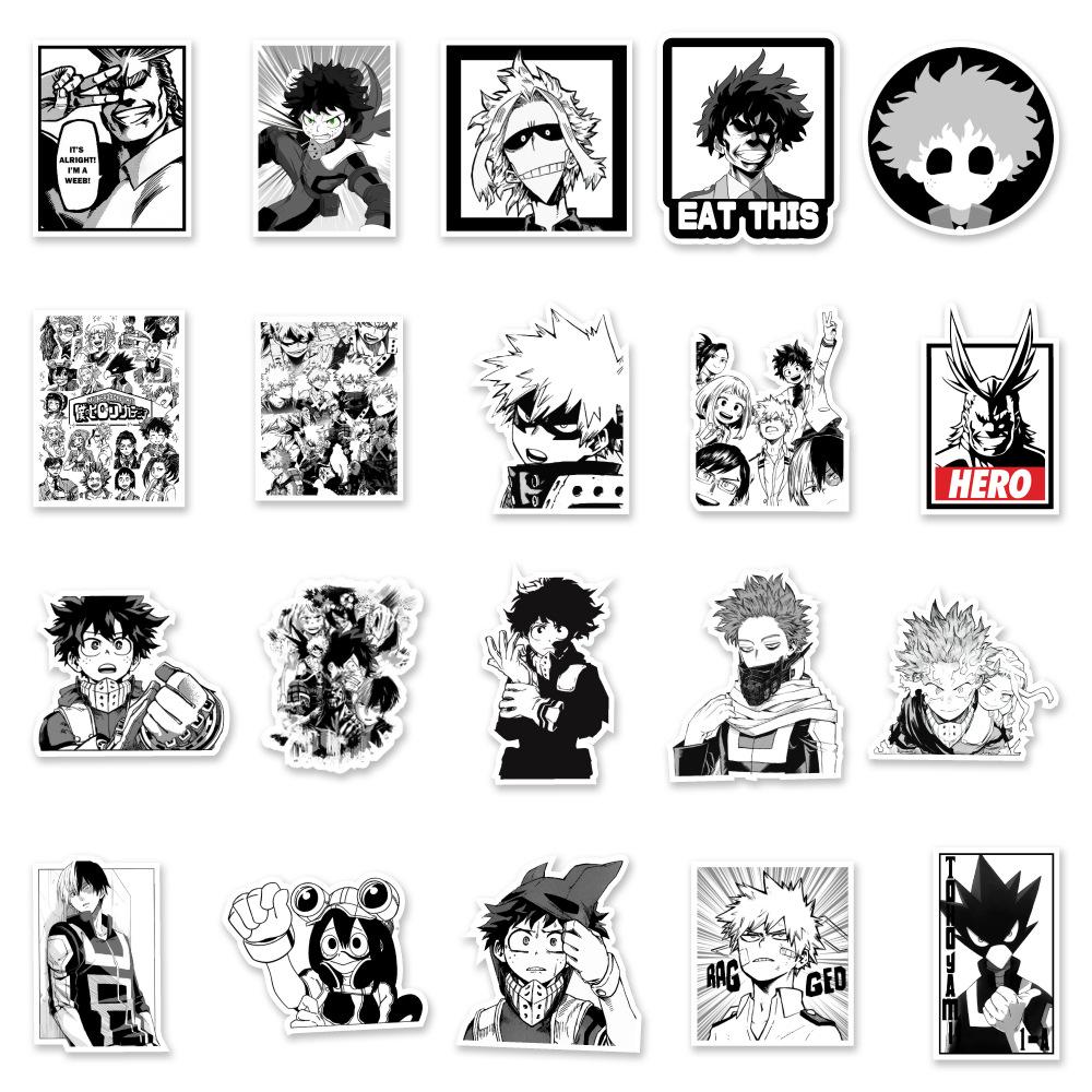 50 Anime Schwarz-Weiß My Hero Academia Notizbuch Koffer Kritzeln Dekorationsaufkleber