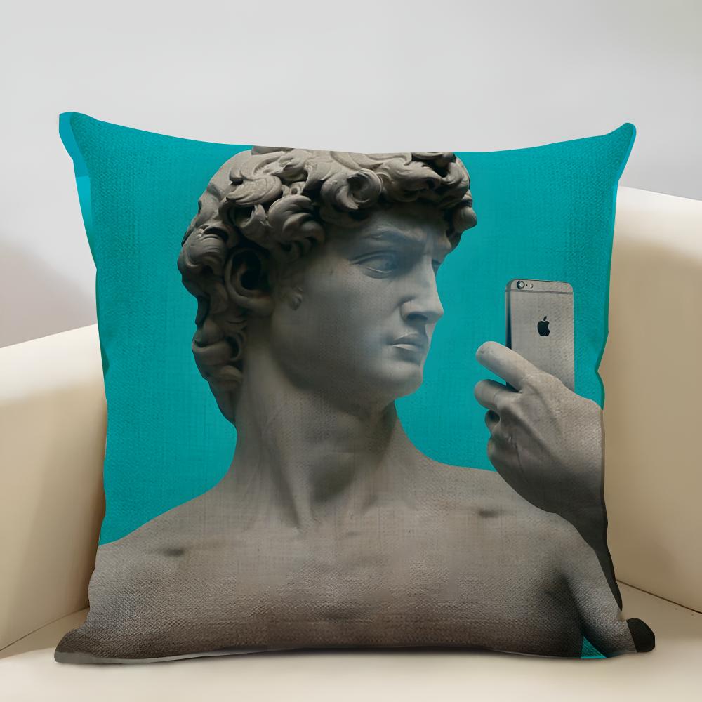 David Sculpture Cushion Cover Household Decoration Linen Sofa Cushion Cover: Skin-Friendly & Breathable With Invisible Zipper