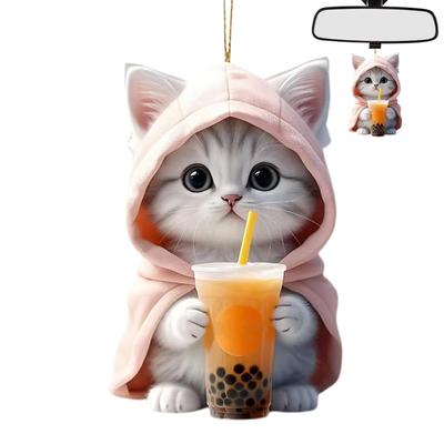 Car Decoration Ornament - Cute Hanging Cat Acrylic Animal Tag Charm | Small Kitten
