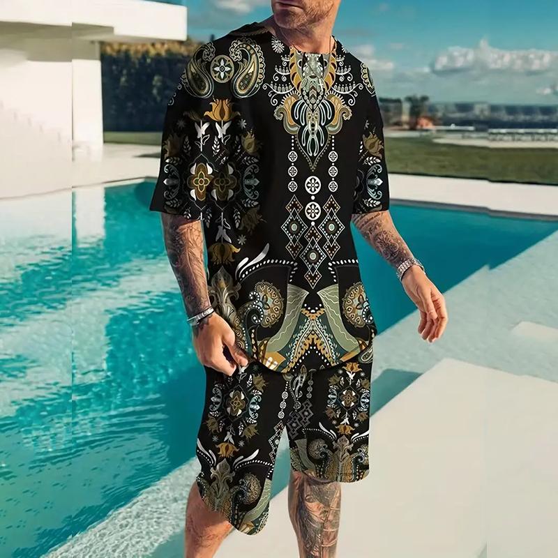 

Мужской летний комплект с принтом ретро-часов, футболка, мужской классический комплект с коротким рукавом и круглым вырезом, дышащая одежда в стиле «стрит-бит» 6XL