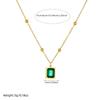 Gold Plated Emerald Square Pendant Necklace, Stainless Steel Station Chain Choker, Waterproof Green Gem Jewelry for Women Gift