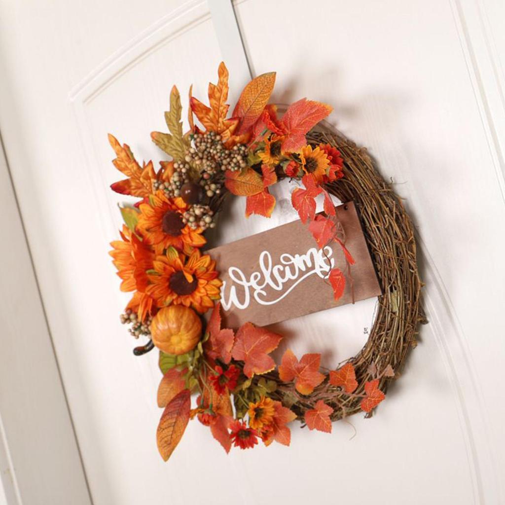 Fall Wreath Sunflower Pumpkin Maple Thanksgiving Decor Artificial Holiday Wreath For Harvest Festival Office Apartment Coffee