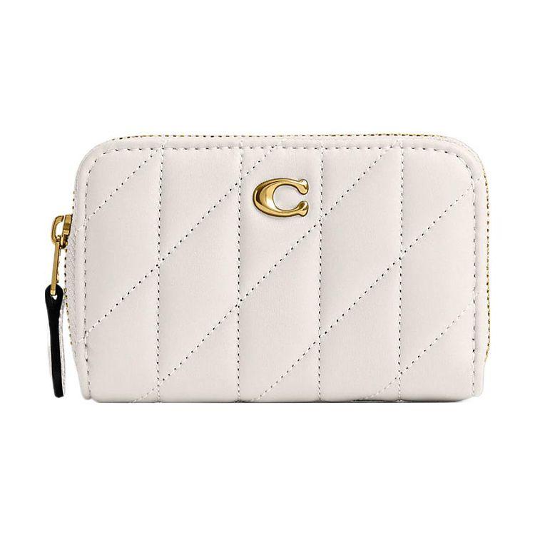 Coach Zip Around 11 Solid Color Silver Logo Stripe Quilted Zipper Wallet Women wallet White CM505-B4HA White