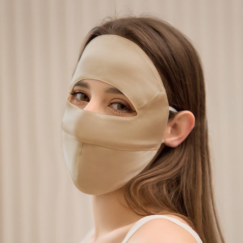 Breathable Mulberry Silk Full Face & Neck UV Protection Mask for Women - Summer Cycling Veil