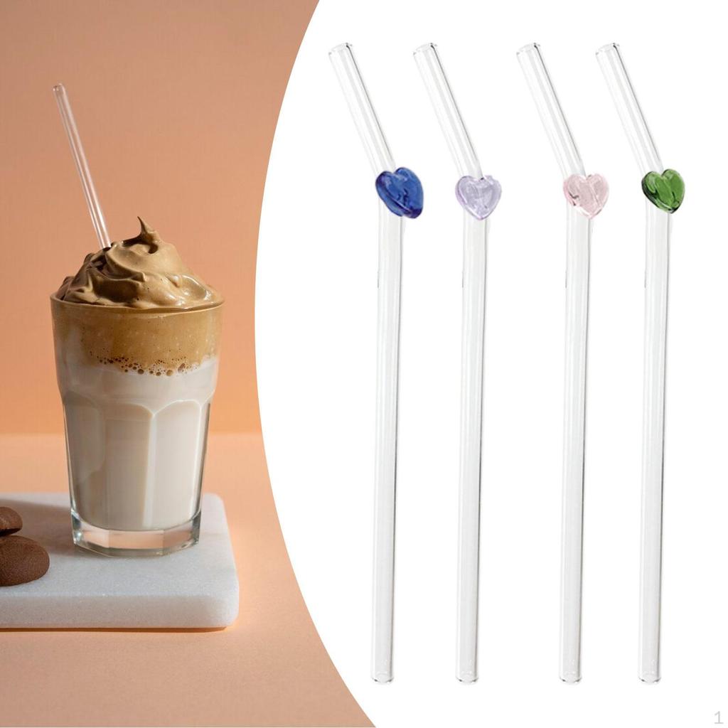 4 Pieces Bent Glass Straws Drinking with Cleaning Brush Clear for