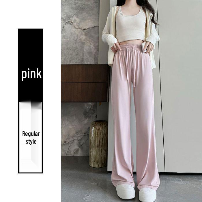 Women's High Waist Pink Ice Silk Sun Protection Flare Pants - Summer 2025 Slimming Casual Trousers