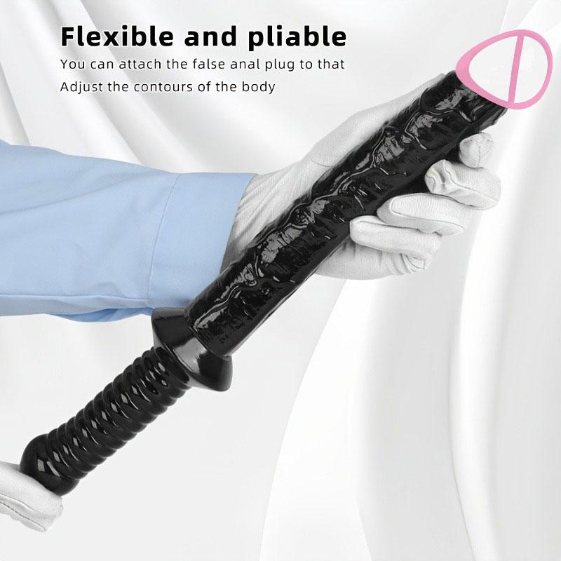 Extra Long Anal Plug Dildo with Shank G-Spot Stimulator Black Penis with Handle Vagina Massage Butt Plug Sex Toys for Women Men